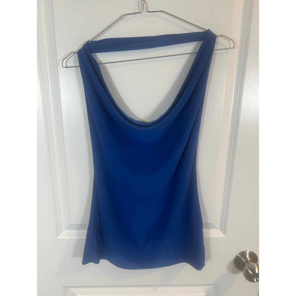 American City Wear Womens Halter Top Drape Cowl Neck Blue Small